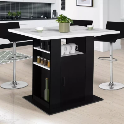 Imagen de IDMarket Ilot Central UGO 110 cm efecto mármol y negro Alaska con almacenamiento