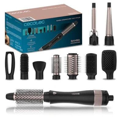 Imagen de Cecotec Cepillo de Aire 10 en 1 Bamba CeramicCare 10in1 Styler. 1000 W, Cabezales Intercambiables, 3 Temperaturas y 2 Velocidades, Revestimiento Cerámica, Función Frío