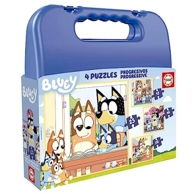 Imagen de Educa Set de Cuatro Puzzles progresivos 12 a 25 Piezas con los Personajes Bluey Presentados en una magnífica Maleta para Poder guardarlos. Recomendados Partir 3 años (19830)