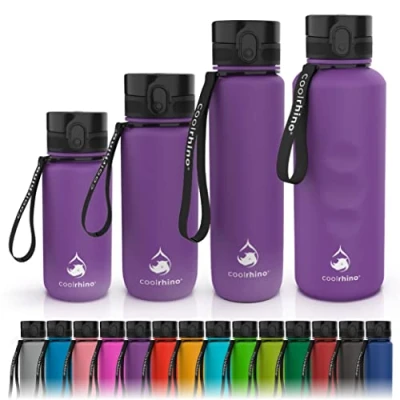 Imagen de coolrhino Botella Agua Deporte, Cantimplora de Tritan 650ml / 1L 1,5 Litro I Sin BPA Ligero Reutilizable Transparente Resistente Niños Gimnasio Fitness Bicicleta Colegio Deportiva… (Morado, 650ml)
