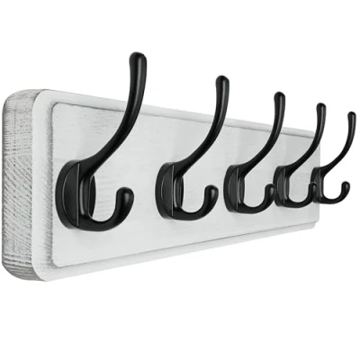 Imagen de SKOLOO Perchero rústico de pared madera maciza pino, 5 ganchos para colgar ropa, batas, toallas, abrigos