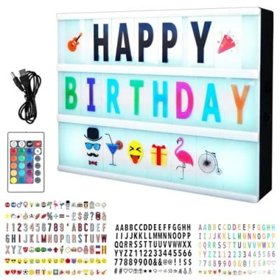 Imagen de caja de luz LED con cambio color, A4 letras y emojis, mando a distancia, juego para bodas, fiestas cumpleaños,