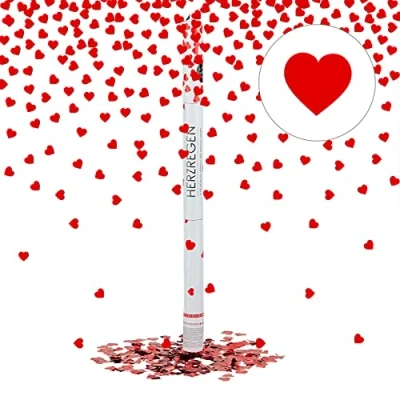 Imagen de Relaxdays, Rojo Cañón, Corazones rojos, 80 cm, Distancia de 6 8 m, Artículos fiesta, Lanzador confeti, color (10020858)