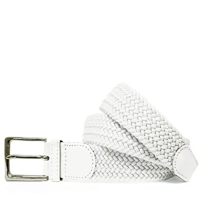 Imagen de Gloop Cinturón elástico unisex de tejido trenzado para hombre y mujer, ancho aprox. 3,5 cm, talla 105 110 115 120 130 135 140 145 150 cm 155 Blanco,
