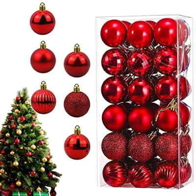 Imagen de Bolas de Navidad Dorado, 36PCS para Arbol Navidad, Decoración árbol Arboles Plastico，Adornos （4 cm） (Rojo)