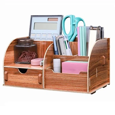 Imagen de Exerz organizador de escritorio madera, almacenamiento blocs notas escritorio, documentos y cuadernos papel, orden papelería bricolaje