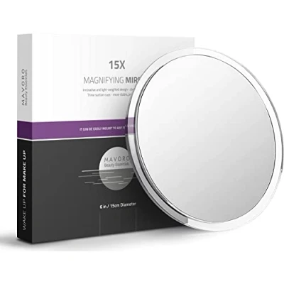Imagen de Mavoro Espejo de Aumento ventosas Triple Ventosa con 15X. Maquillaje Viaje portátil, cosmético magnificado (15X)