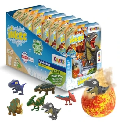 Imagen de INKEE Surprise Dinorex Pack de 8 Bombas baño para niños con figura Sorpresa Dinosaurios (6 diseños diferentes), olor a té melocotón