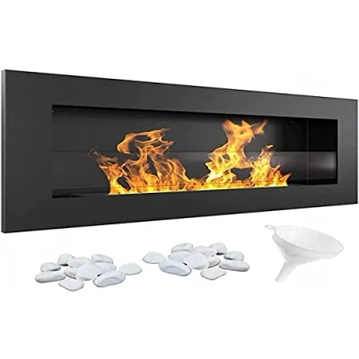 Imagen de KRATKI Chimenea de bioetanol Delta Slim + Guijarros Embudo Para montaje, con acristalamiento l Biocontenedor 0,4 l, certificado TÜV Acero, 40 x 90 cm, Negro