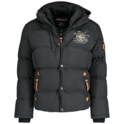 Imagen de Geographical Norway Verveine Men Distribrands Chaqueta con capucha para hombre de manga larga Abrigo invierno exterior forro acolchado (Negro XL)