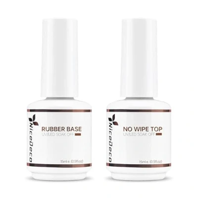 Imagen de Nicedeco Esmalte de uñas en gel base goma y capa superior, 2x15ML Sin toallita Juego superior transparente U V/LED Larga duración