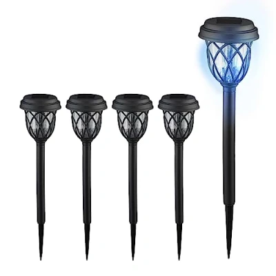 Imagen de Relaxdays Pack 5 Luces Solares LED, Diseño Farol, Iluminación Jardín y Exteriores, 42,5x10 cm, con Estaca, Negro, 42.5 x 10 cm