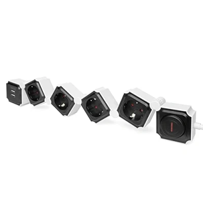 Imagen de DIGITUS Regleta Flexible con USB, 2 Puertos de Carga USB A, 4 Tomas Corriente, Interruptor Pie, Máx. 3680 Vatios