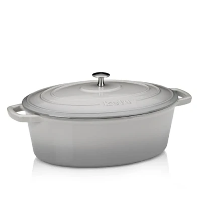 Imagen de kela 12608 Asador con tapa, Hierro fundido, Gran retención del calor, Apto para inducción, 6 L, Negro, Oval, Calido