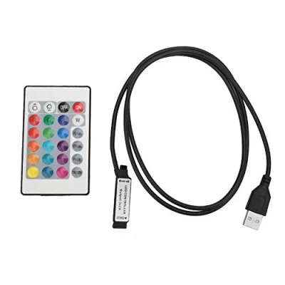 Imagen de Walfront Tiras de LED, 5 24V 6A 24 Clave RGB LED luz Control remoto inalámbrico Efecto USB Controlador IR (1m)