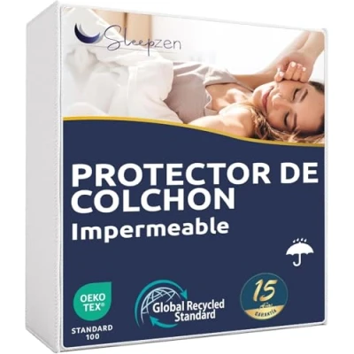 Imagen de Protector de Colchon 150x200cm Impermeable Cubre Certificado Oeko Tex® Superficie Vellón Algodón 100% Antibacteriano, Antimoho, Anti Ácaros