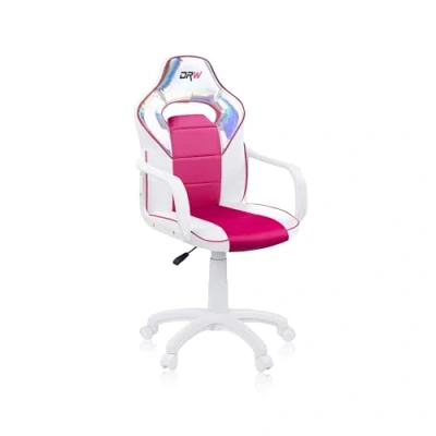Imagen de DRW Iris, Silla de Escritorio, Estudio o Despacho, Sillon Gaming, Acabado en Color Blanco, Rosa e Medidas: 46,5 cm (Ancho) x 46 (Largo) 98 109,5 (Alto)