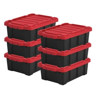 Imagen de Iris Ohyama 6 Cajas de Organización Alta Resistencia, 12.5L, Rojo, Compacto, Duradero, Apilable, para Garaje, Estantes, Mudanza, Plástico, Utilidad, Herramientas, DDSKT 130