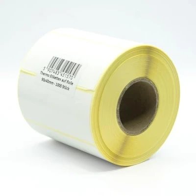 Imagen de MD Labels etiquetas térmicas blancas en rollo de 90 x 40 mm, 1000 unidades, adhesivo permanente, para código barras, adhesivas escribir