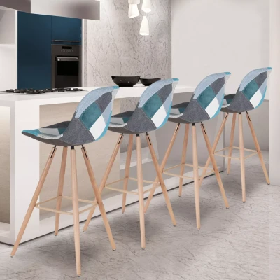 Imagen de IDMarket Juego de 4 taburetes Bar Sara con diseño patchworks, Color Azul