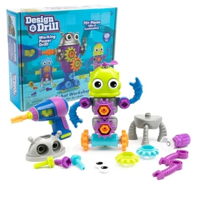 Imagen de Learning Resources Taller de Robots Design &amp; Drill, Juguetes Robot para niños y niñas 3 años, Juguete construcción Stem niños, Desmontable con Taladro Trabajadores