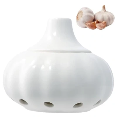 Imagen de volumoon Tarro de Cocina para Guardar Ajos, Botes Ceramica, con Agujeros Ventilación, Recipiente Ventilado Ajo, Almacenaje Tarros Almacenamiento Jengibre Ajo