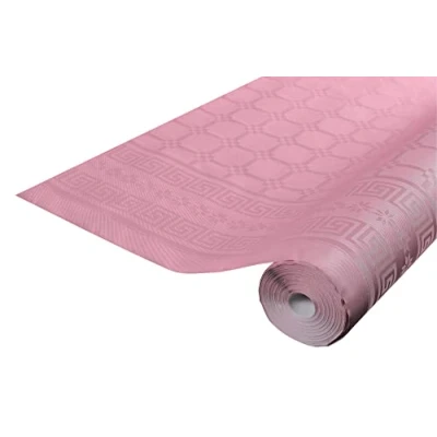 Imagen de Pro Nappe Ref R480686I Mantel de Papel damasco desechable en rollos 6 M largo X 1,20 ancho Color rosa empolvado con un patrón universal chic y clásico Caja 12