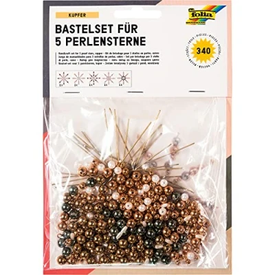 Imagen de folia 12560 Juego de Manualidades para 5 Estrellas Perlas (340 Piezas), Color Bronce, Blanco y Gris