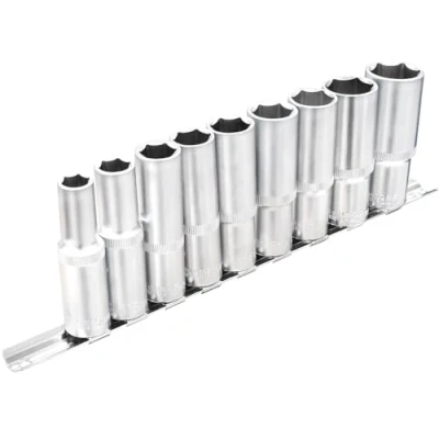 Imagen de DAKCOS juego de 9 llaves hexagonales largas, vaso métricas 1/2 pulgada, 4 a 13 mm con riel metal para reparación automóviles y bricolaje, CR V, 76 largo