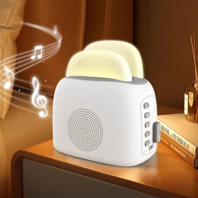 Imagen de Luz Nocturna de Ruido Blanco, Gemmac 3 En 1 Recargable Máquina Sonido con Altavoz Bluetooth, Temporizador, Portátil forma Tostada White Noise Night Light para Guardería, Decoración, Regalo