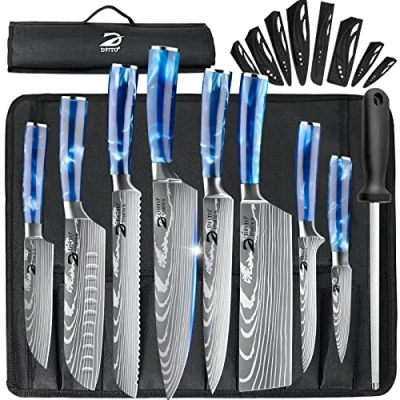 Imagen de Dfito Juego de cuchillos cocina funda enrollable, profesional 8 piezas,cuchillos acero inoxidable con alto contenido carbono, extremadamente afilados