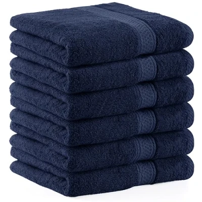 Imagen de Utopia Towels Juego de 6 Toallas Mano (50 x 100 cm), Toalla Manos Altamente Absorbentes con Gancho, 100% Algodón (Azul Marino)