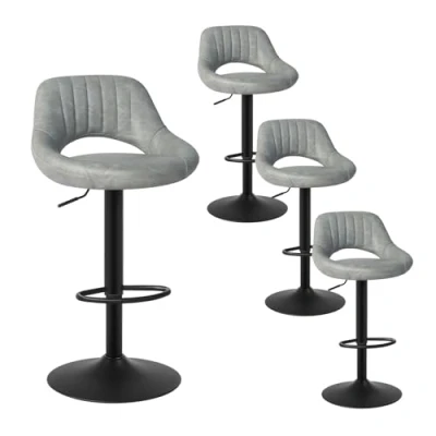 Imagen de EUGAD 0669BY 4 Taburete de Bar con Respaldo Cuero Sintético Diseño Juego Bistro Giratorio 360 Ajustable Altura Gris