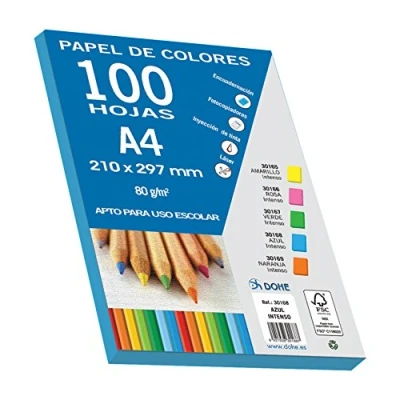 Imagen de Dohe Folios Color Azul Intenso para Manualidades e Impresión (100 uds.) Tamaño A4 80 g/m² Material de oficina
