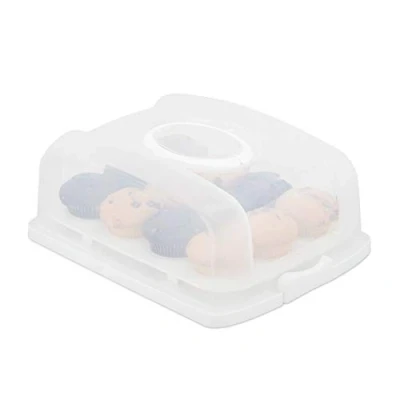 Imagen de relaxdays Porta Tartas Rectangular, Soporte Pasteles y Muffins, Tapa con Asa, PP, 15,5 x 37,5 27,5 cm, Blanco, Plástico
