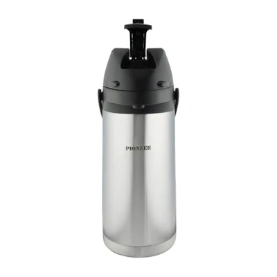 Imagen de Olla con palanca de acero inoxidable Pioneer Flasks, dispensador agua fría y caliente, té café, petaca para conferencias eventos, 1,9 litros, plateada (SS19HC)