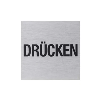 Imagen de Metafranc Placa adhesiva &quot;Drücken&quot; 80 x mm de aluminio en moderno aspecto acero inoxidable parte trasera autoadhesiva/señalización/placa información/placa para puerta / 507100