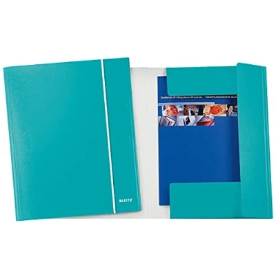 Imagen de Leitz carpeta DE 3 solapas, Capacidad 150 hojas, tamaño 25 x 35 cm, cierre con goma elástica, cartulina plastificado, WOW, color aguamarina