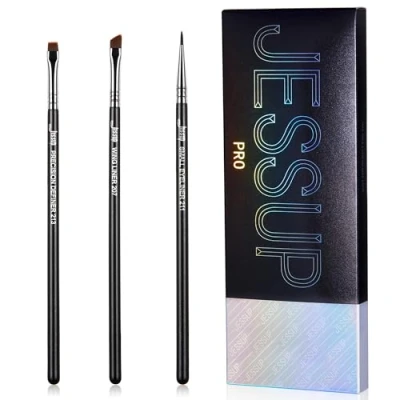Imagen de Jessup Set Brochas Delineador de Ojos Precisión,3pcs Maquillaje Profesionales Punta Fina En ángulo Gel Fino Líquido Pincel Con Alas Planas,Negro T346