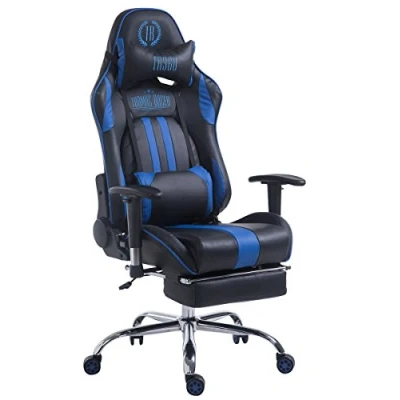 Imagen de Silla Racing XL Limit Tapizada en Cuero sintético I Gaming con Soporte Metal Cromado Oficina Ruedas Gamer Regulabl, Color:Negro/Azul, Reposapiés:con reposapiés