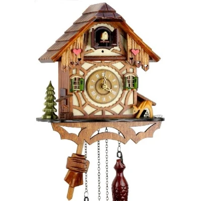 Imagen de Reloj de cuco la Selva Negra madera auténtica con Mecanismo cuarzo funcionamiento a pilas y sonido cuco. musical, 24 cm Uhren Park Eble Fachwerkhaus