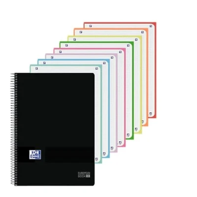 Imagen de Oxford Cuaderno A4 Cuadriculado 5x5, Tapas de Plástico, 8 Bandas Color, Hojas Microperforadas, Color Negro