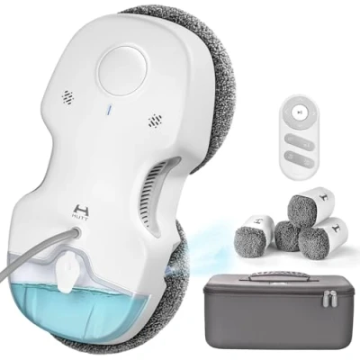 Imagen de HUTT C65 Robot Limpiacristales con Tanque de Agua 80ML, Limpieza Ventanas 3800Pa, Control Remoto, para Todas Las Superficies Lisas, 10 Mopas y Bolsa (C65)