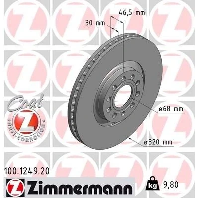 Imagen de ZIMMERMANN COAT Z 100.1249.20 Disco de freno 320 30 10/5 5 112 ventilación externa revestido altamente carbonizado AUDI: A4 B7 Berlina, A6 C5 Avant