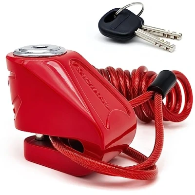 Imagen de RADIKAL RK534R Candado Moto Disco Universal, Compacto, Bloqueo Fácil Sin Llave ø6mm, Antiganzúa, Cable Recordatorio, Antirrobo Pinza Freno Rueda Motocicleta Scooter, Bicicleta Eléctrica