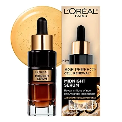 Imagen de L&#039;Oréal Paris Midnight Serum for Face, Age Perfect Cell Renewal, suero de vitamina E, con ácido hialurónico, antioxidantes y Skincare, 30 ml
