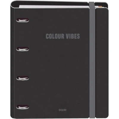Imagen de Dohe Archivador con Recambio Carpeta 4 Anillas Polyfoam, A4 (28x32 cm), 100 Hojas Cuadriculadas, Suave y Resistente, Separadores de Colores, Sobre Almacenamiento Goma COLOUR VIBES Negro