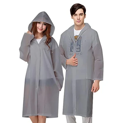 Imagen de Vicloon Chubasqueros Impermeable, 2 de Paquete Poncho Lluvia Impermeable Reutilizable con Capucha y Mangas, Unisex EVA para Viajes, Excursionismo Exteriores (A gris 2pcs)