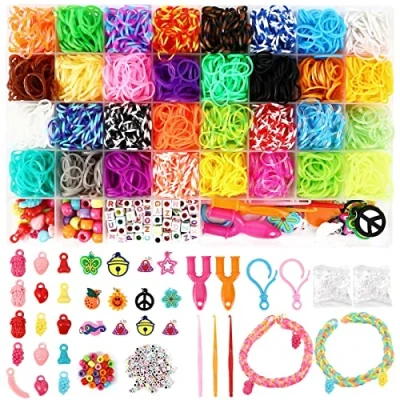 Imagen de Royouzi Gomas Para Hacer Pulseras, 2800+ DIY Loom Bandas Conjunto, Kit 30 Colores Elásticas Plásticas, Anillos y Collares de Bricolaje Manualidades Juguete