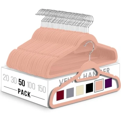 Imagen de Utopia Home Perchas de Terciopelo para Trajes con Tie Bar Antideslizantes (Paquete 50, Rosa)
